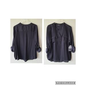 NEW Simply Vera Vera Wang Semi Sheer Women Shirt Blouse XXL Black Roll Tab‎ Sl